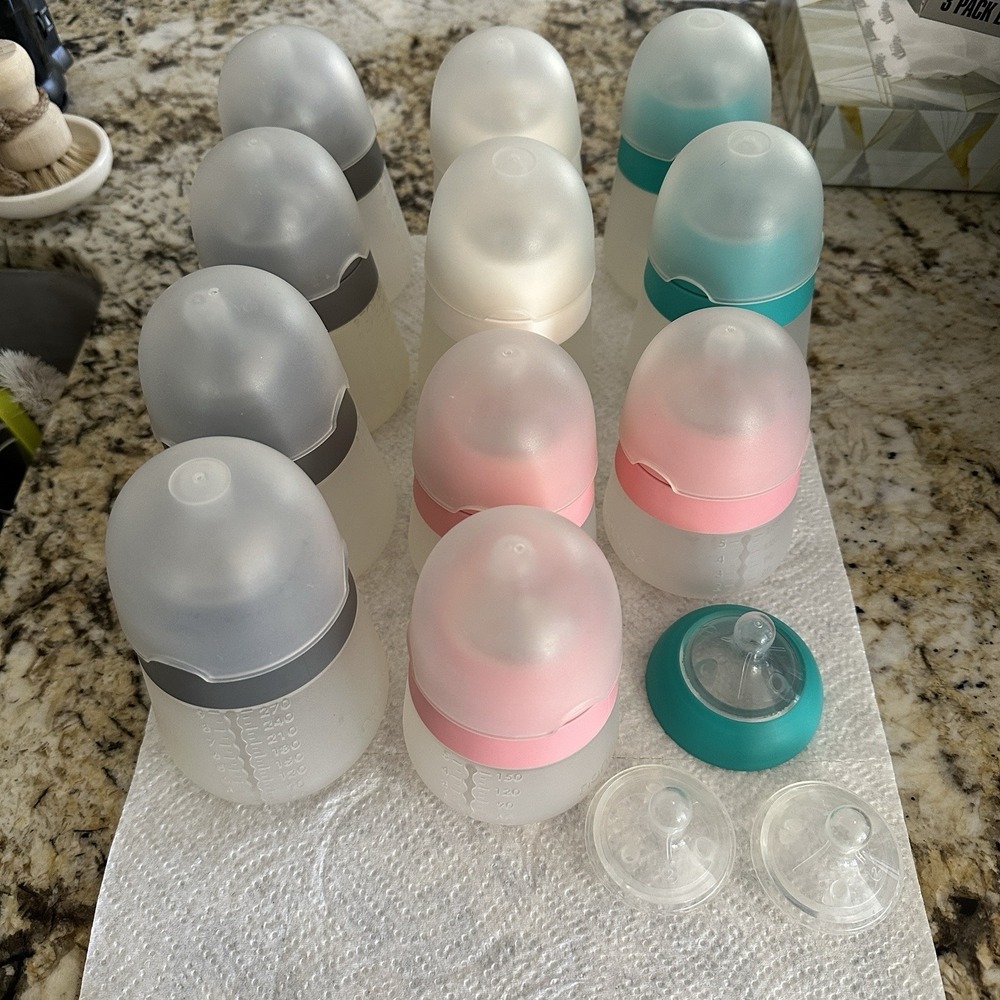 Nanobebe Silicone Flexy Lot 3 x 5 oz 8 x 9 oz Baby Bottles Teal Pink Gray White
